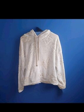 Pajama Lounge Set Teddy Bear Print Cream Plush Hoodie Sweatshirt & Pants Size XL